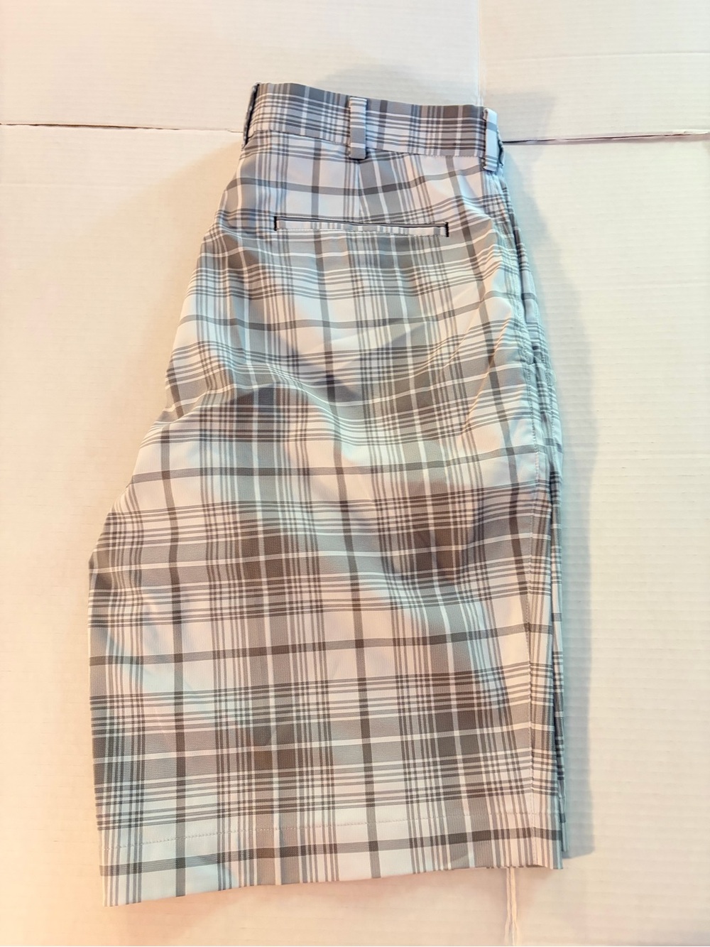 Nike Golf Plaid Shorts in Light Gray and White